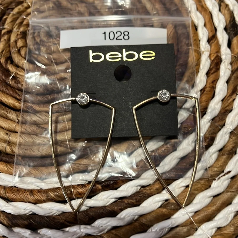 3/$18 Bebe Triangular Gold Pierced Earrings - New - Lot 1028 - Approx. 3” Long - Picture 4 of 4